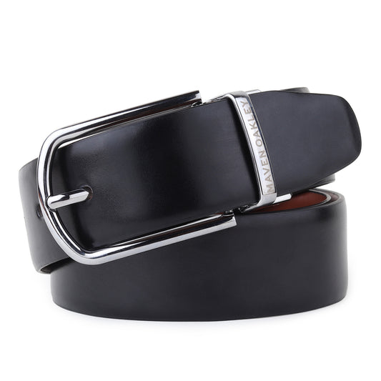 Maveoakely Premium Reversible Leather Belt for Men – Black & Brown | 360° Rotating Buckle | Formal & Casual Wear