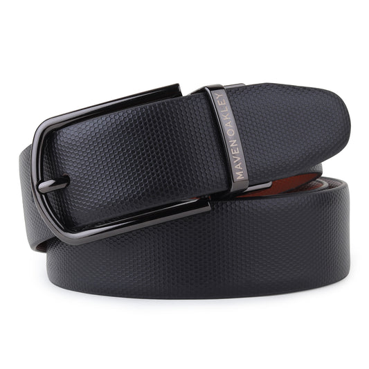 Maven Oakley Signature Reversible Leather Belt – Black & Brown | 360° Rotating Buckle | Premium Gift Box