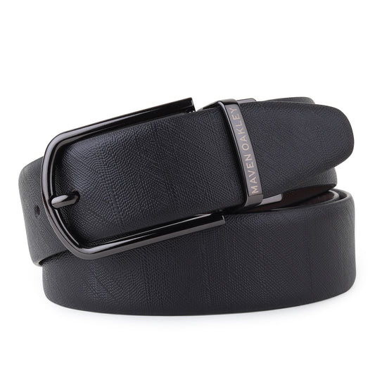 Maven Oakley Reversible Genuine Leather Belt for Men – Black & Brown | 360° Rotating Buckle | Premium Gift Box Included | Waist Size 30 to 42