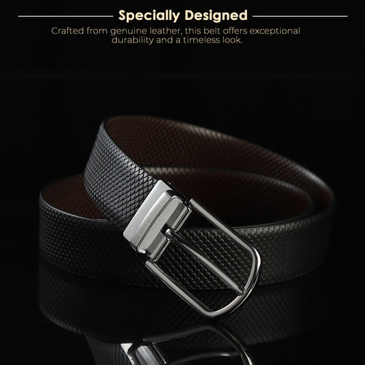 Bravix Italian Leather Reversible Black & Brown Belt For Men - Silver Buckle (Premium Gift Box Included)