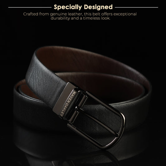 Electra Italian Leather Reversible Black & Brown Belt For Men - Matte Grey Buckle (Premium Gift Box Included)