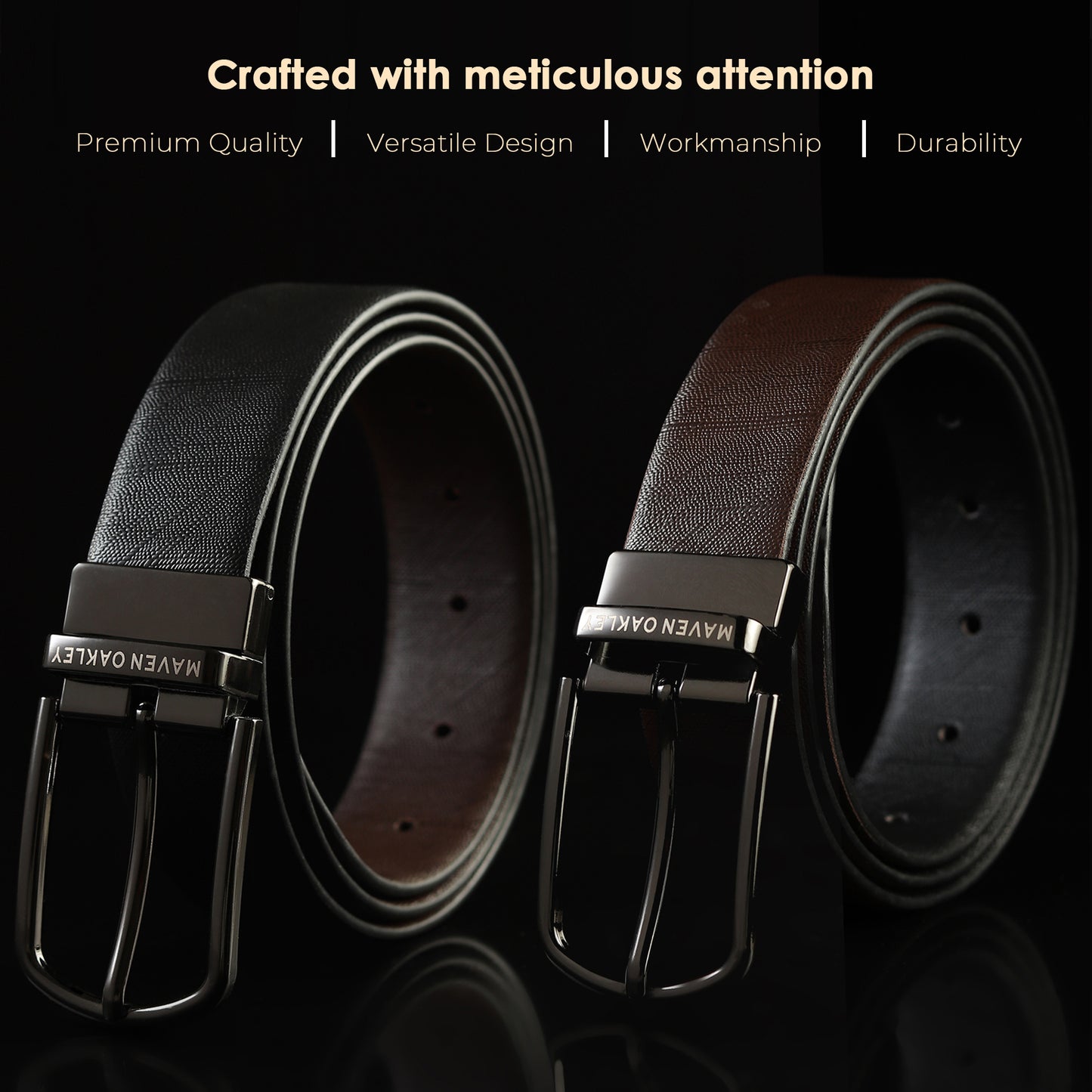 Maven Oakley Reversible Genuine Leather Belt for Men – Black & Brown | 360° Rotating Buckle | Premium Gift Box Included | Waist Size 30 to 42