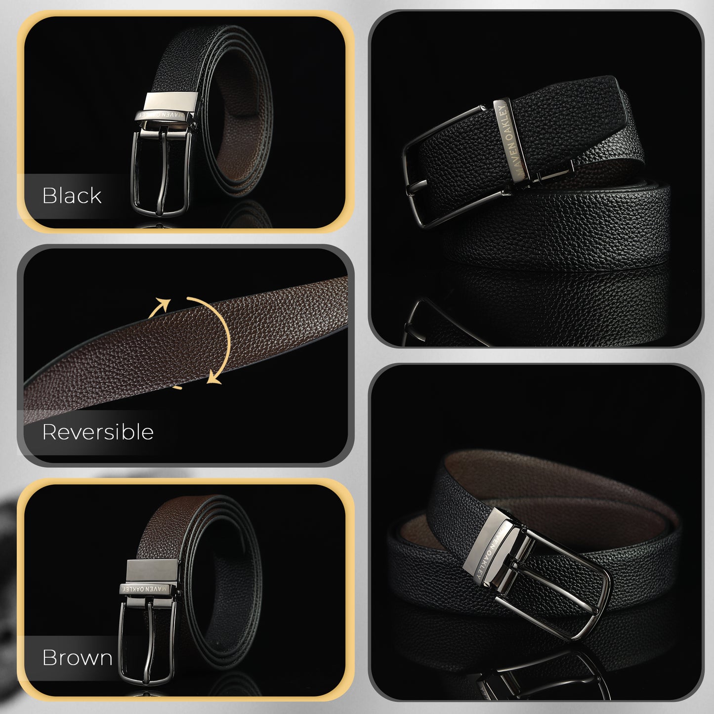 Axel PU Reversible Black & Brown Belt For Men – Matte Grey Buckle (Premium Gift Box Included)