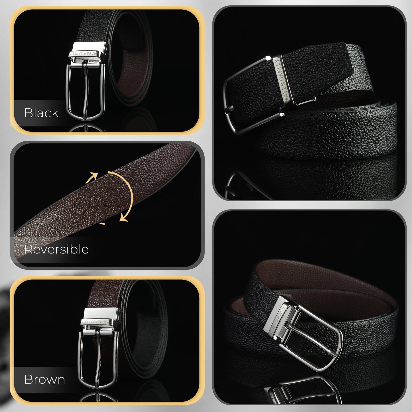 Axel PU Reversible Black & Brown Belt For Men – Silver Buckle (Premium Gift Box Included)