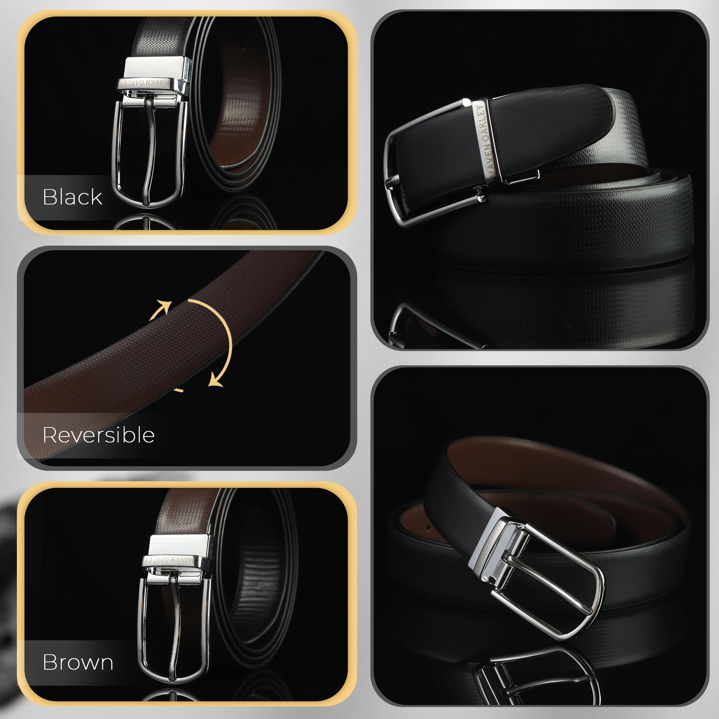 Nero PU Reversible Black & Brown Belt For Men – Silver Buckle (Premium Gift Box Included)