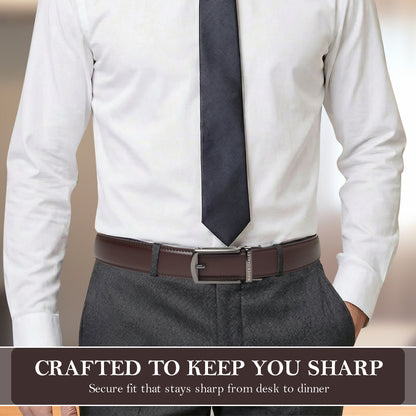 Jarvis Italian Leather Ratchet Black & Brown Reversible Belt For Men - Matte Grey Auto-Lock Buckle (Premium Gift Box Included)