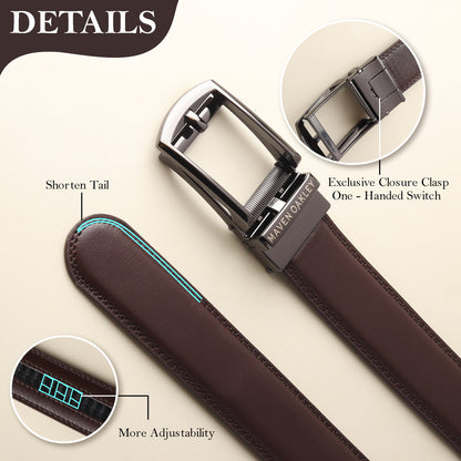 Jarvis Italian Leather Ratchet Black & Brown Reversible Belt For Men - Matte Grey Auto-Lock Buckle (Premium Gift Box Included)