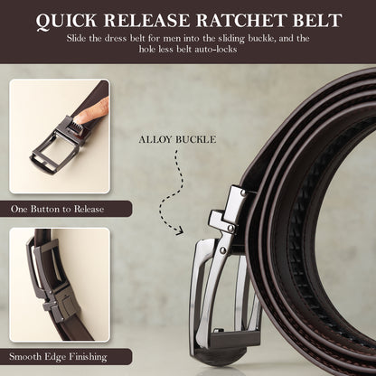 Jarvis Italian Leather Ratchet Black & Brown Reversible Belt For Men - Matte Grey Auto-Lock Buckle (Premium Gift Box Included)