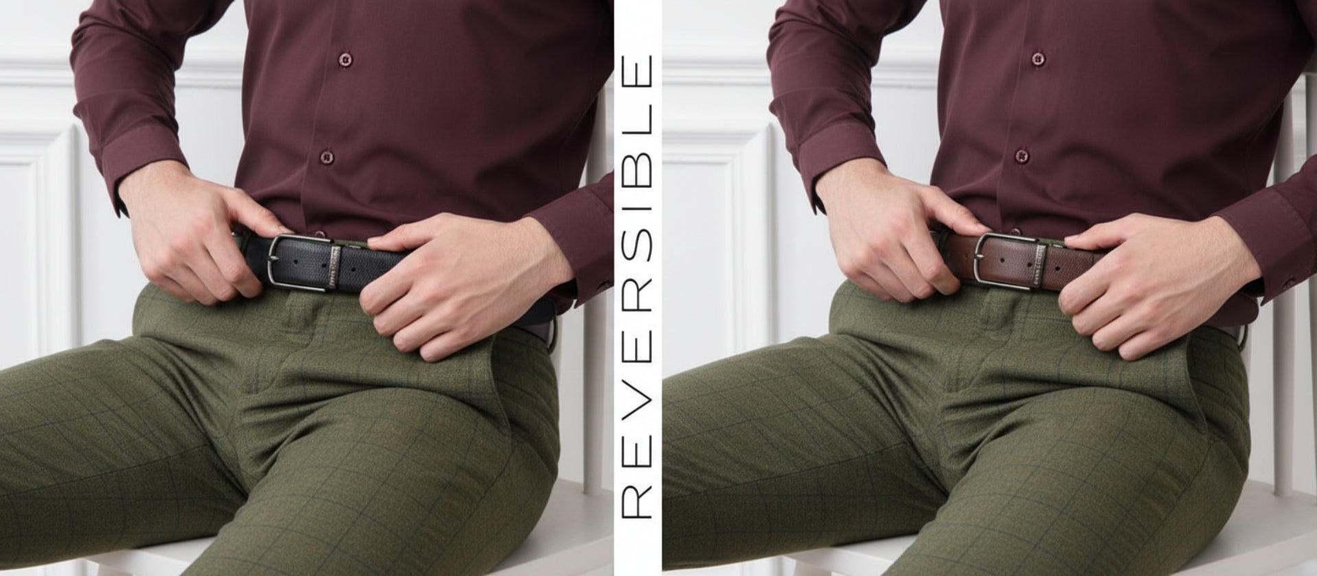 Electra Italian Leather Reversible Black & Brown Belt For Men - Matte Grey Buckle (Premium Gift Box Included)