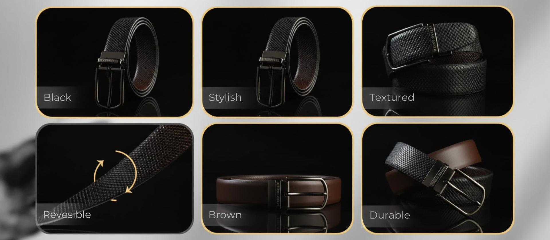 Electra Italian Leather Reversible Black & Brown Belt For Men - Matte Grey Buckle (Premium Gift Box Included)