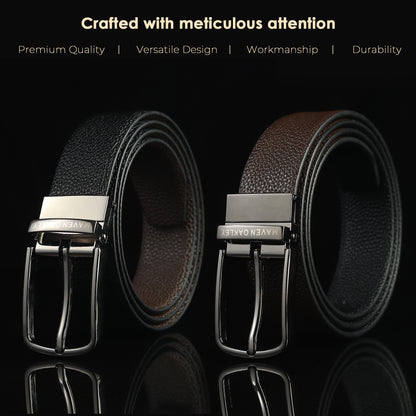 Axel PU Reversible Black & Brown Belt For Men – Matte Grey Buckle (Premium Gift Box Included)
