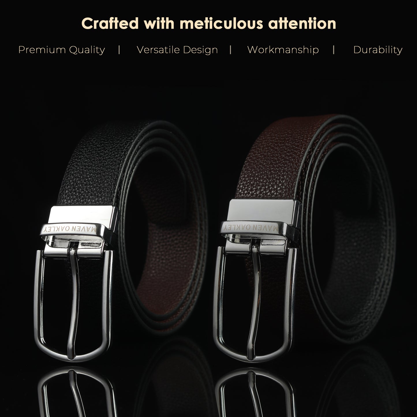 Axel PU Reversible Black & Brown Belt For Men – Silver Buckle (Premium Gift Box Included)