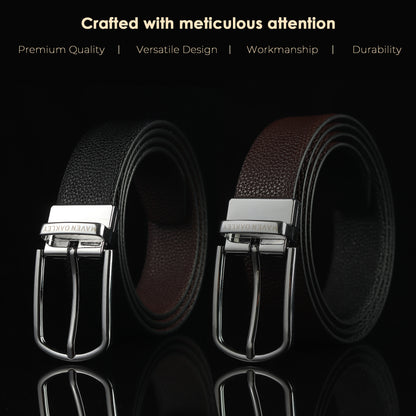 Axel PU Reversible Black & Brown Belt For Men – Silver Buckle (Premium Gift Box Included)