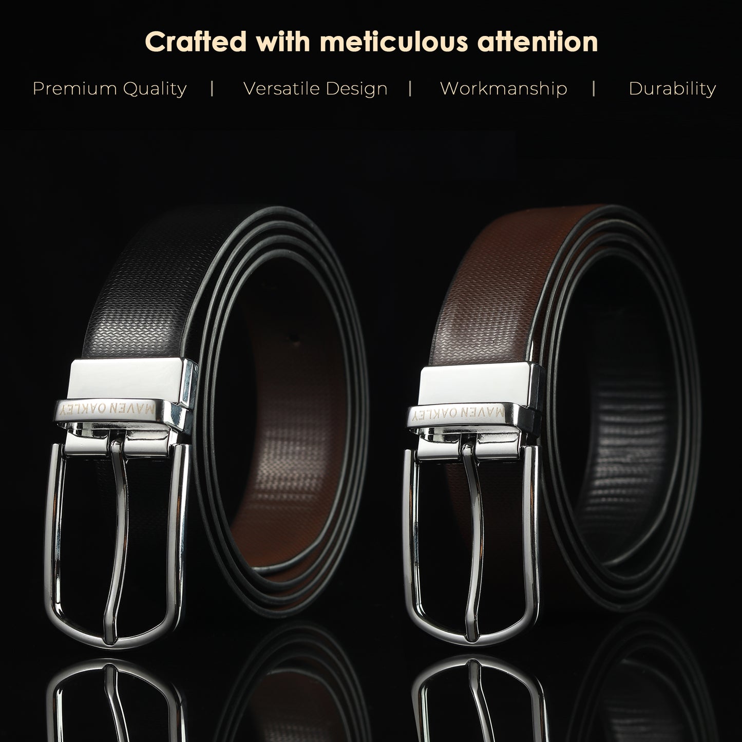 Nero PU Reversible Black & Brown Belt For Men – Silver Buckle (Premium Gift Box Included)