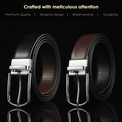 Nero PU Reversible Black & Brown Belt For Men – Silver Buckle (Premium Gift Box Included)