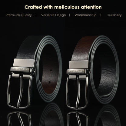 Leo Grey Genuine Leather Reversible Black & Brown Belt for Men – Gunmetal Grey Buckle (Premium Gift Box Included)