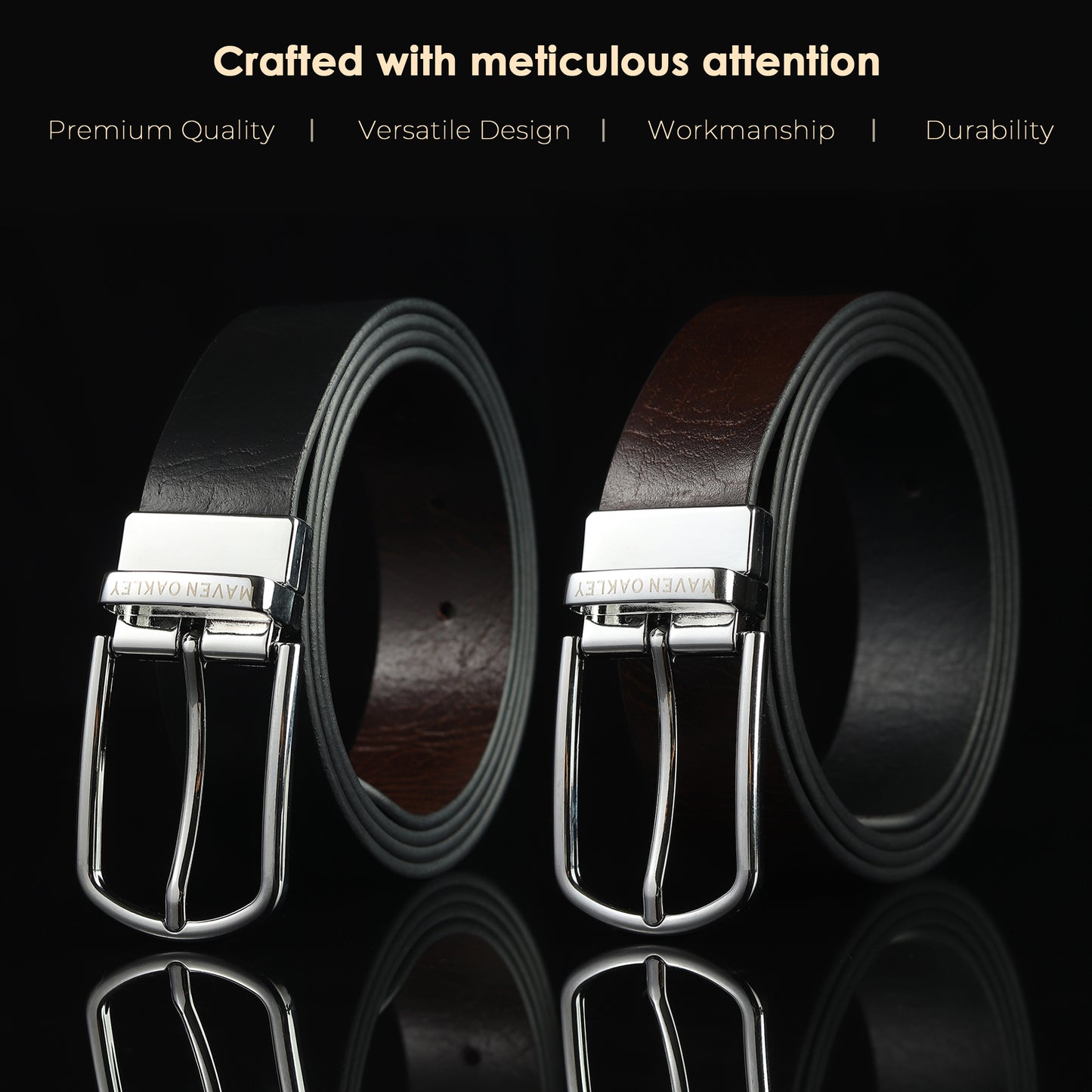 Leo Silver Genuine Leather Reversible Black & Brown Belt for Men – Silver Buckle (Premium Gift Box Included)