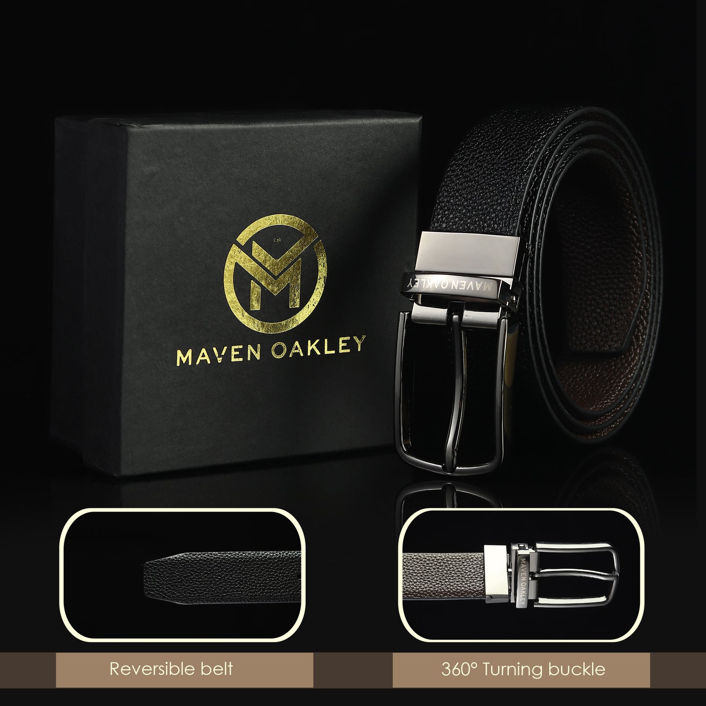Axel PU Reversible Black & Brown Belt For Men – Matte Grey Buckle (Premium Gift Box Included)