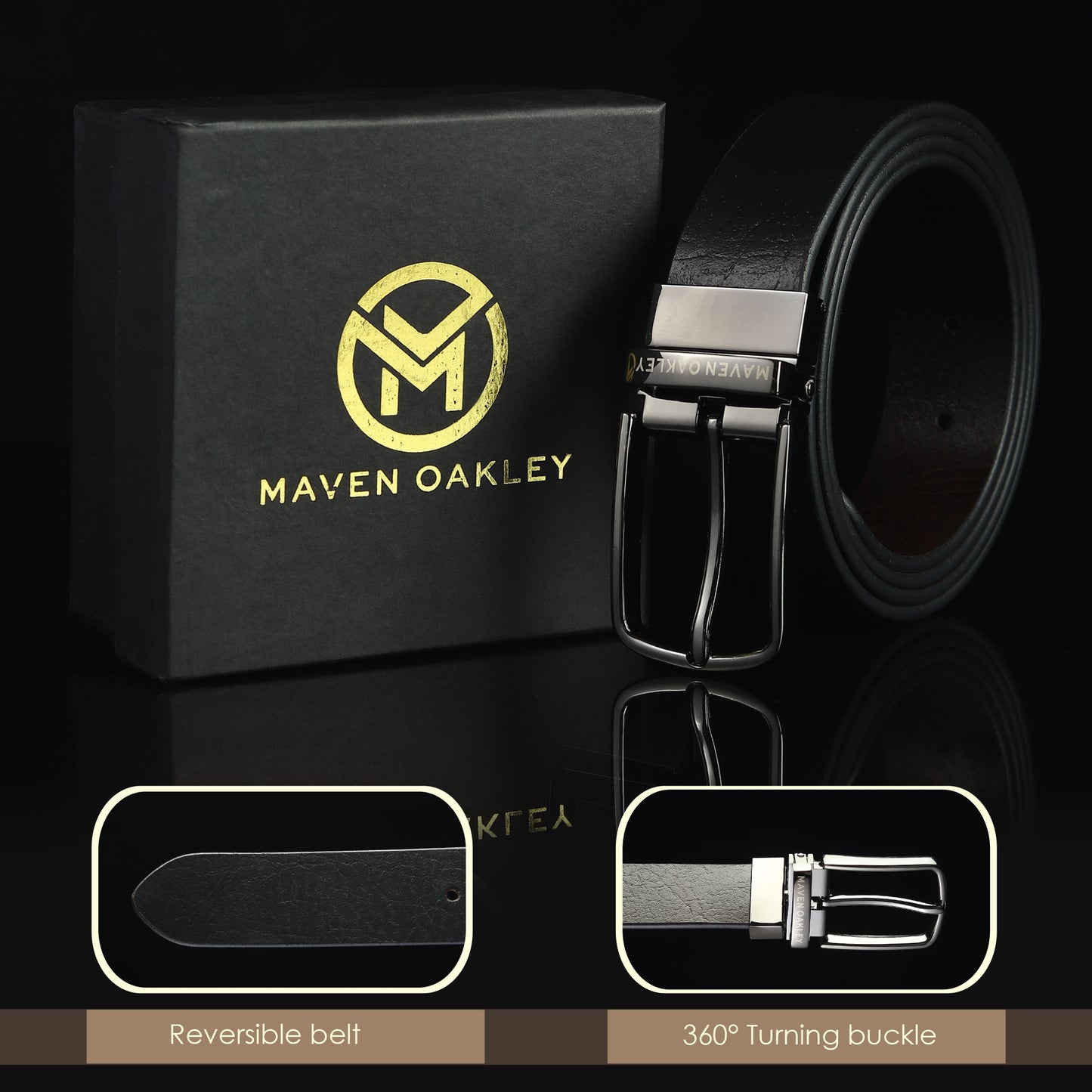 Leo Grey Genuine Leather Reversible Black & Brown Belt for Men – Gunmetal Grey Buckle (Premium Gift Box Included)