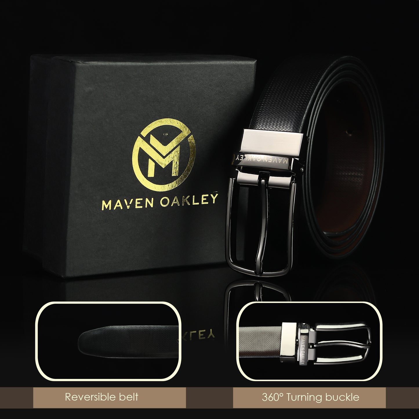 Nero PU Reversible Black & Brown Belt For Men – Grey Buckle (Premium Gift Box Included)