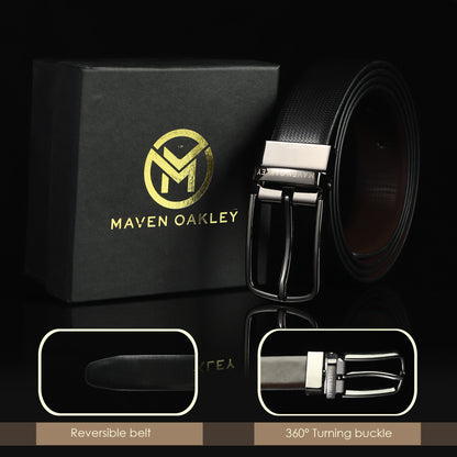 Nero PU Reversible Black & Brown Belt For Men – Grey Buckle (Premium Gift Box Included)