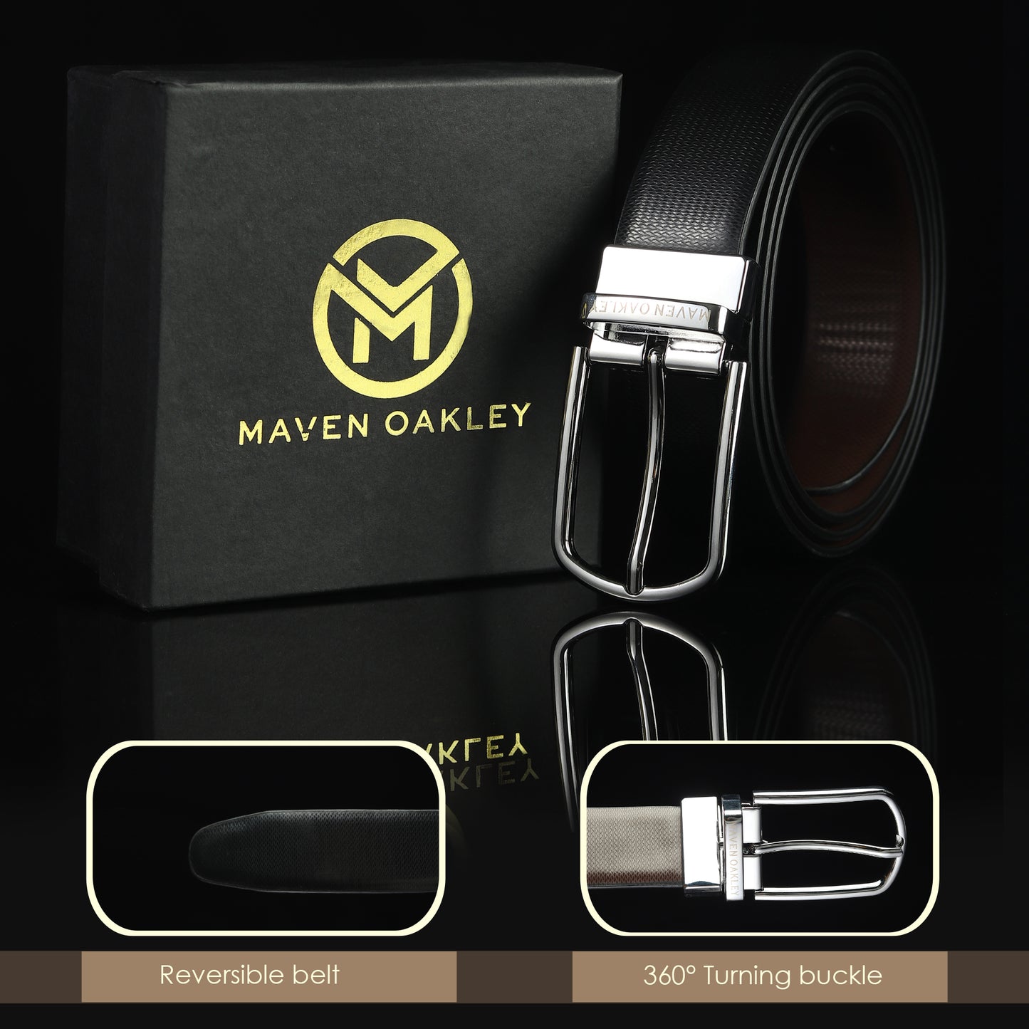 Nero PU Reversible Black & Brown Belt For Men – Silver Buckle (Premium Gift Box Included)