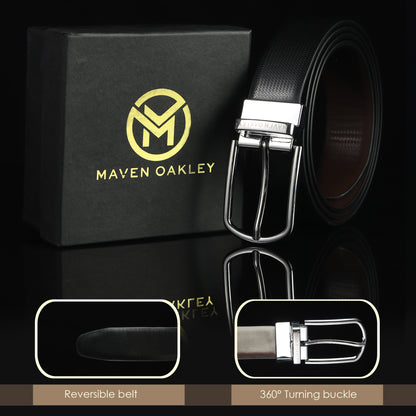 Nero PU Reversible Black & Brown Belt For Men – Silver Buckle (Premium Gift Box Included)