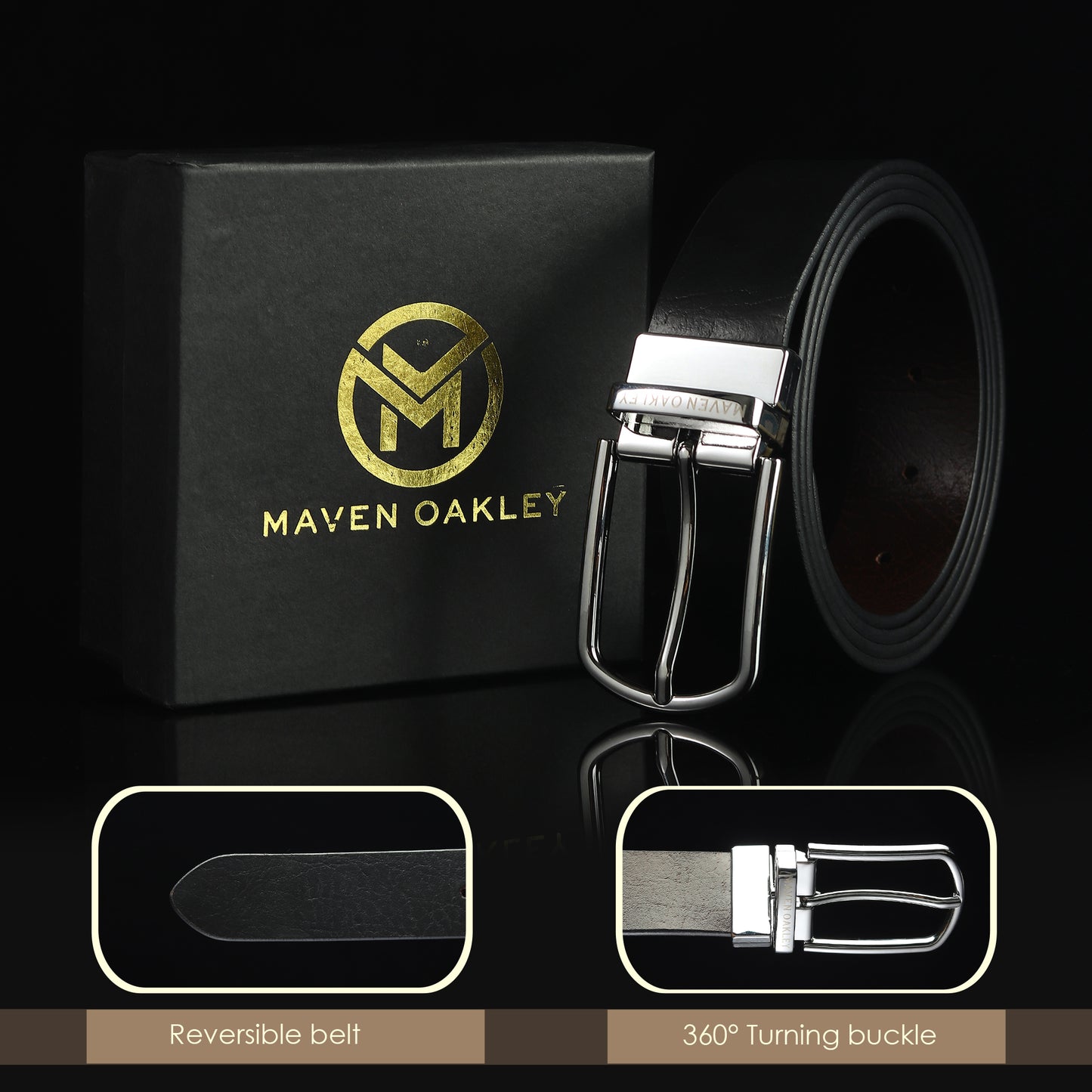 Leo Silver Genuine Leather Reversible Black & Brown Belt for Men – Silver Buckle (Premium Gift Box Included)
