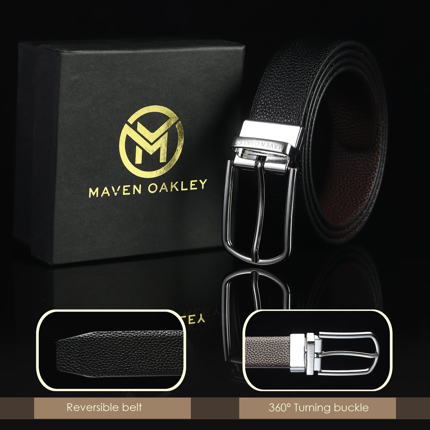 Axel PU Reversible Black & Brown Belt For Men – Silver Buckle (Premium Gift Box Included)