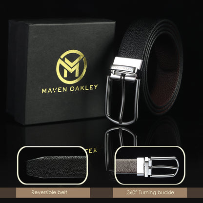 Axel PU Reversible Black & Brown Belt For Men – Silver Buckle (Premium Gift Box Included)