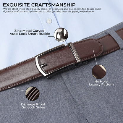 Jarvis Italian Leather Ratchet Black & Brown Reversible Belt For Men - Matte Grey Auto-Lock Buckle (Premium Gift Box Included)