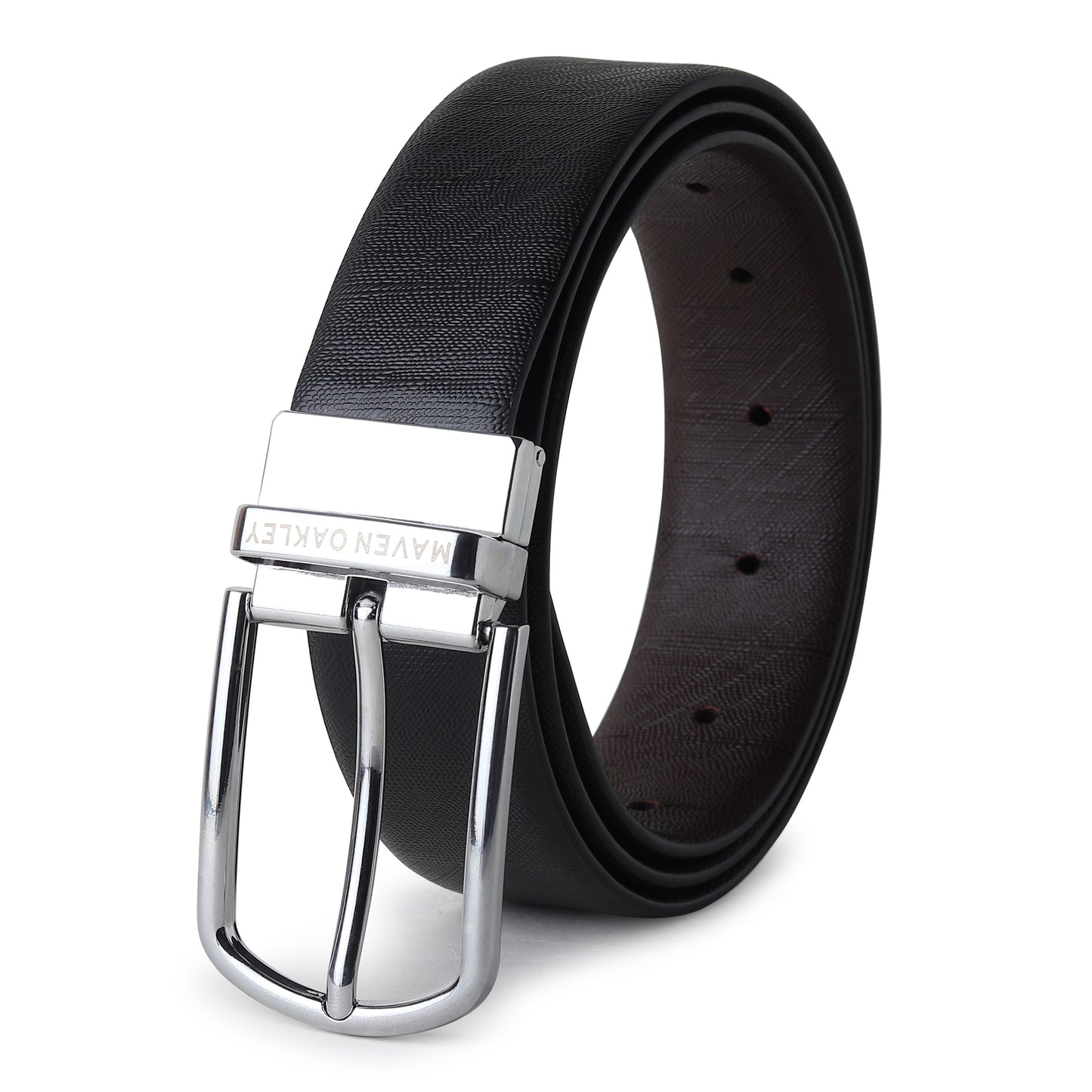Maveoakely Premium Reversible Leather Belt for Men – Dual-Tone Black & Brown | 360° Rotating Glossy Buckle | Ideal for Formal & Casual Wear (30–42 Inches)