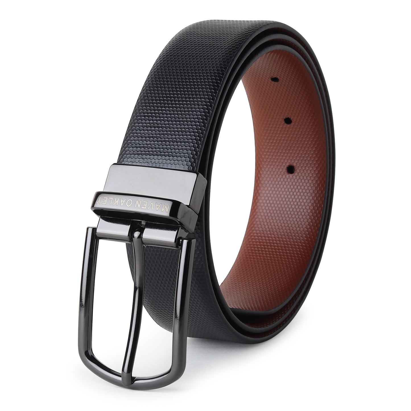 Maven Oakley Signature Reversible Leather Belt – Black & Brown | 360° Rotating Buckle | Premium Gift Box
