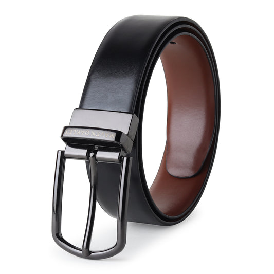 Mavenoakley Premium Reversible Genuine Leather Belt for Men – Black & Brown | Classic Buckle | Gift Box Included