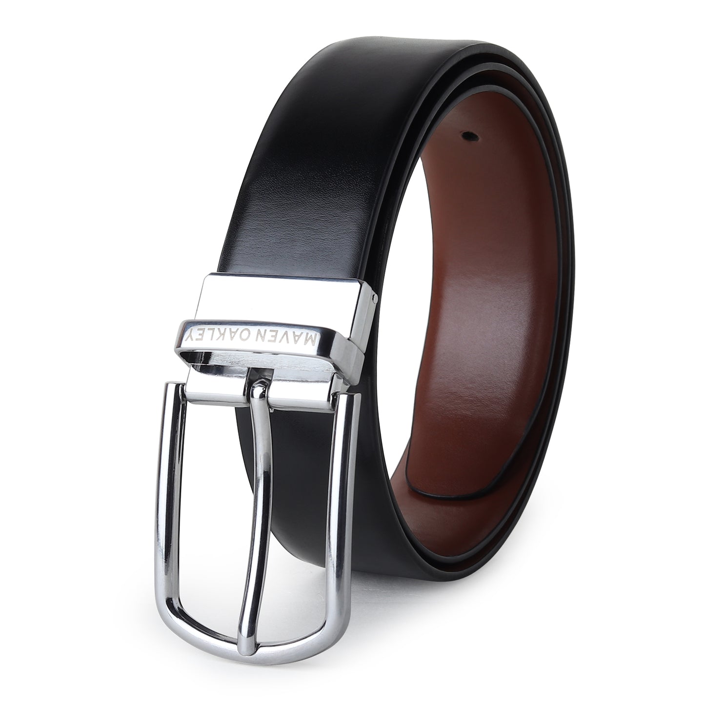 Maveoakely Premium Reversible Leather Belt for Men – Black & Brown | 360° Rotating Buckle | Formal & Casual Wear