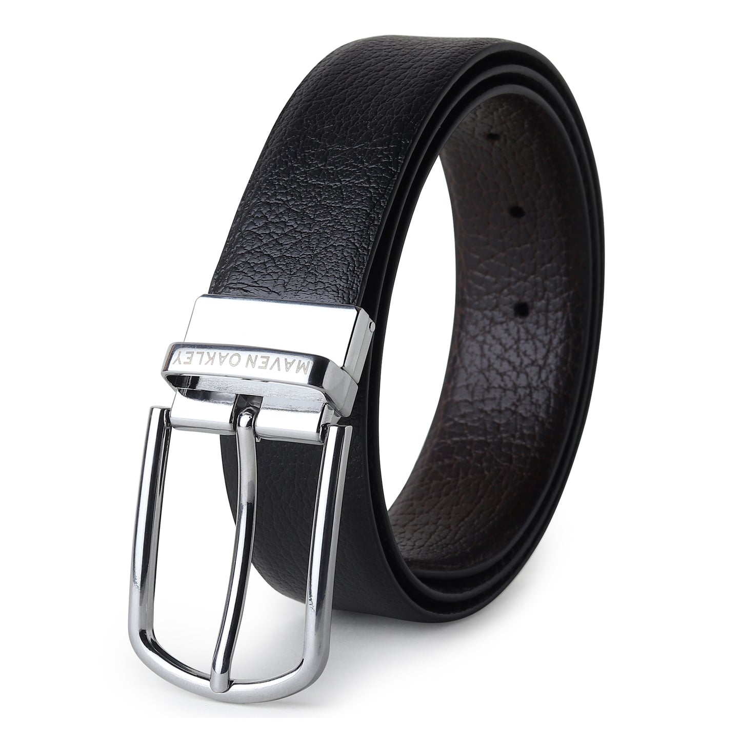 Maveoakely Reversible Genuine Leather Belt for Men – Black & Brown | Textured Finish | 360° Rotating Buckle | Formal & Daily Wear (30–42 Inches)