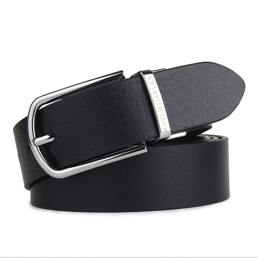 Leo Silver Genuine Leather Reversible Black & Brown Belt for Men – Silver Buckle (Premium Gift Box Included)