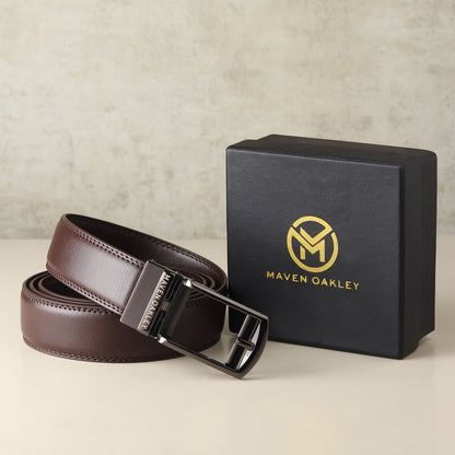 Jarvis Italian Leather Ratchet Black & Brown Reversible Belt For Men - Matte Grey Auto-Lock Buckle (Premium Gift Box Included)