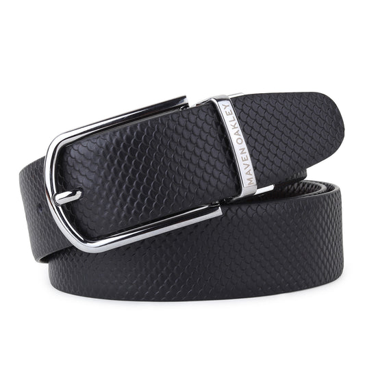 Maveoakely Men's Reversible Leather Belt – Black & Brown, Rotating Buckle, Smooth Finish, Formal & Casual Wear (30-42 Inches)