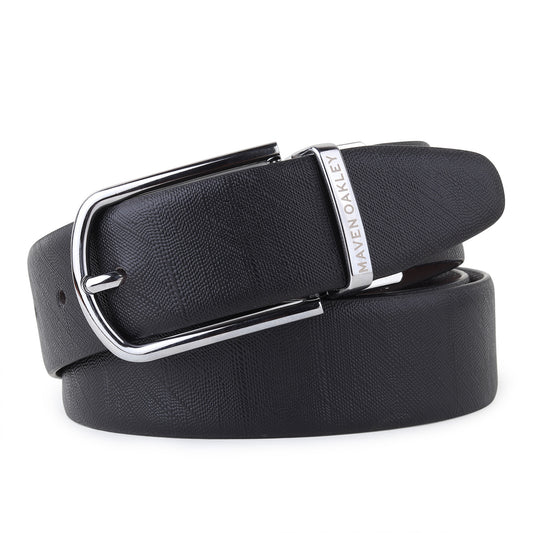 Maveoakely Premium Reversible Leather Belt for Men – Dual-Tone Black & Brown | 360° Rotating Glossy Buckle | Ideal for Formal & Casual Wear (30–42 Inches)