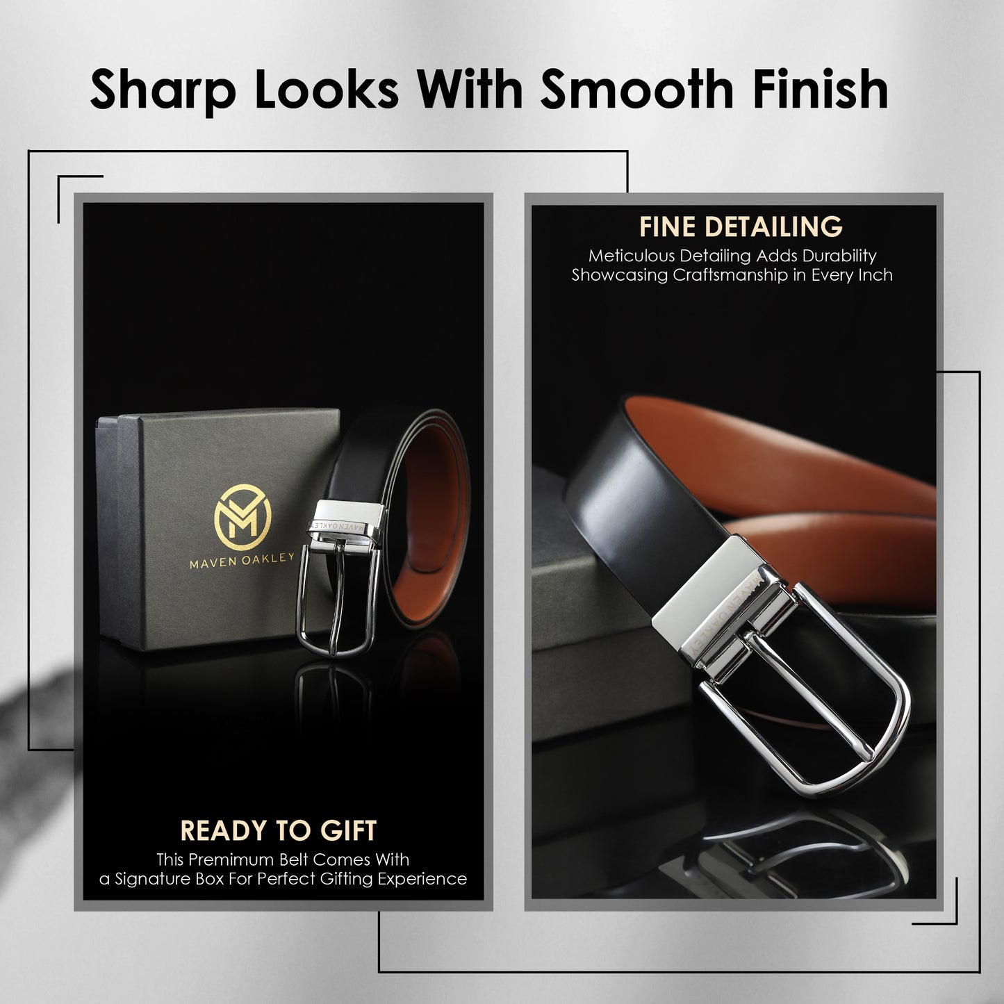 Maveoakely Premium Reversible Leather Belt for Men – Black & Brown | 360° Rotating Buckle | Formal & Casual Wear