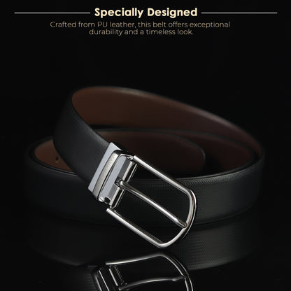 Nero PU Reversible Black & Brown Belt For Men – Silver Buckle (Premium Gift Box Included)