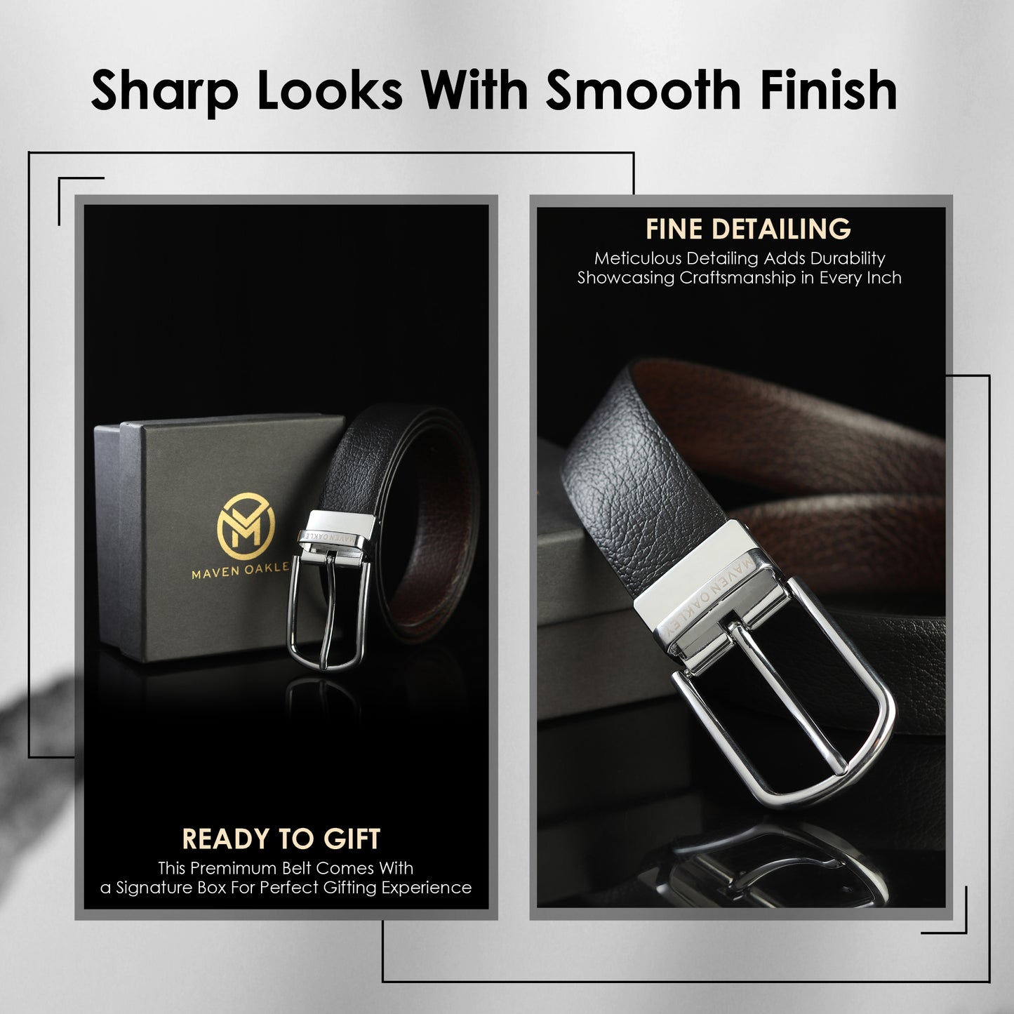 Maveoakely Reversible Genuine Leather Belt for Men – Black & Brown | Textured Finish | 360° Rotating Buckle | Formal & Daily Wear (30–42 Inches)