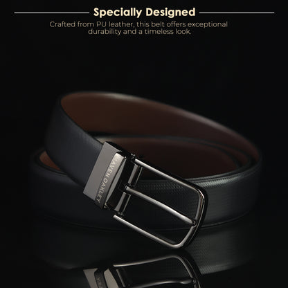 Nero PU Reversible Black & Brown Belt For Men – Grey Buckle (Premium Gift Box Included)