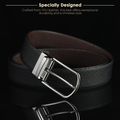 Axel PU Reversible Black & Brown Belt For Men – Silver Buckle (Premium Gift Box Included)