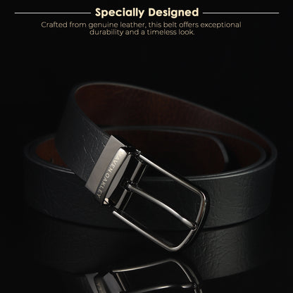 Leo Grey Genuine Leather Reversible Black & Brown Belt for Men – Gunmetal Grey Buckle (Premium Gift Box Included)