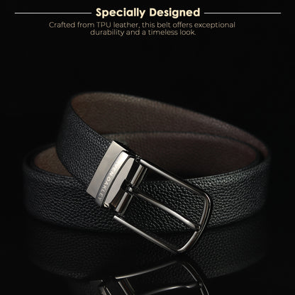 Axel PU Reversible Black & Brown Belt For Men – Matte Grey Buckle (Premium Gift Box Included)