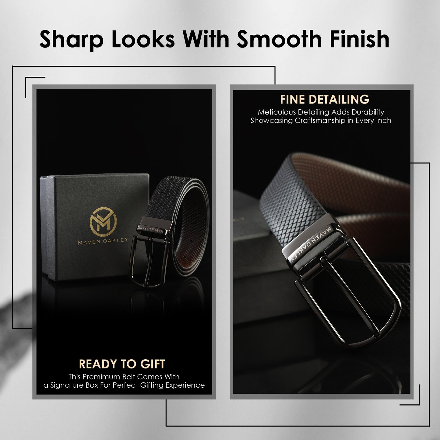 Premium Reversible Leather Belt for Men – Maven Oakley | Dual Tone (Black & Brown) | Elegant Gift Box