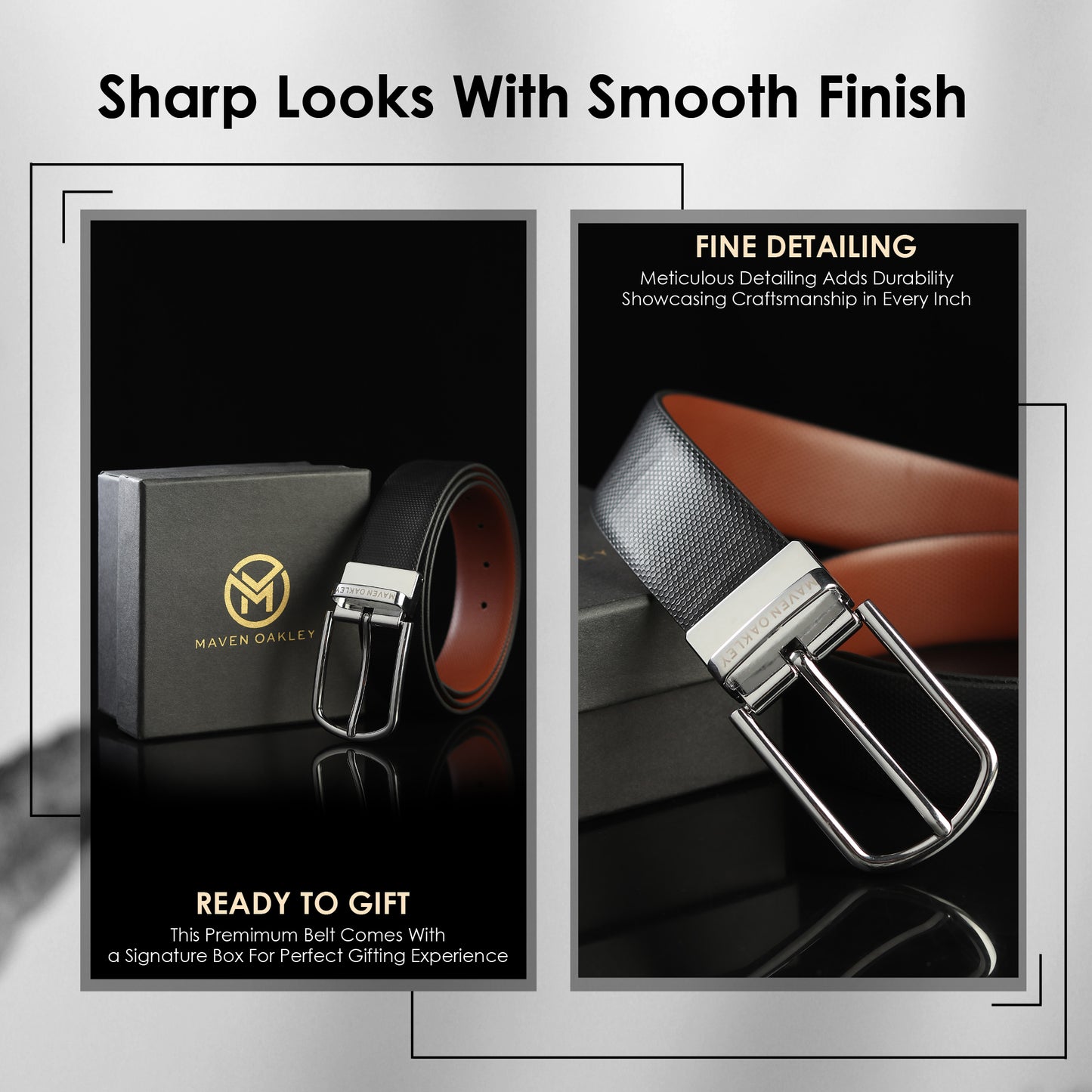 Maveoakely Reversible Leather Belt for Men – Dual Tone Black & Brown | 360° Rotating Buckle | Formal & Casual Use (30–42 Inches)