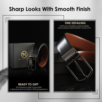 Mavenoakley Premium Reversible Genuine Leather Belt for Men – Black & Brown | Classic Buckle | Gift Box Included